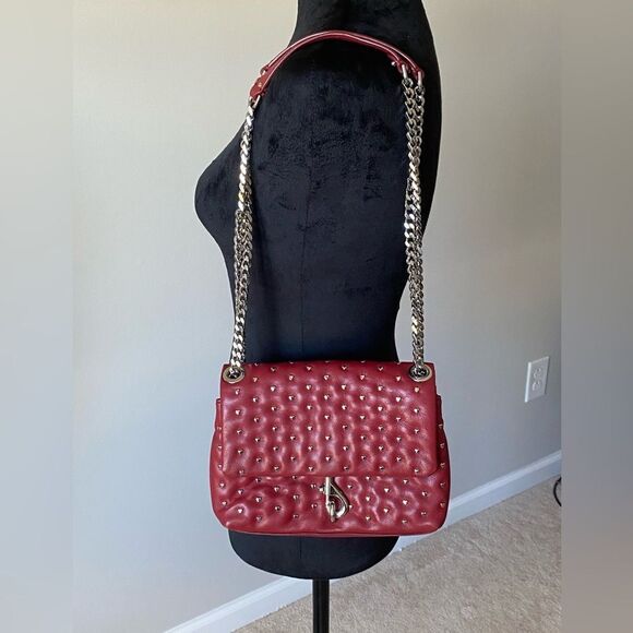 Rebecca Minkoff Heart Studded Red Quilted Leather Adjustable Crossbody Bag - Picture 4 of 13